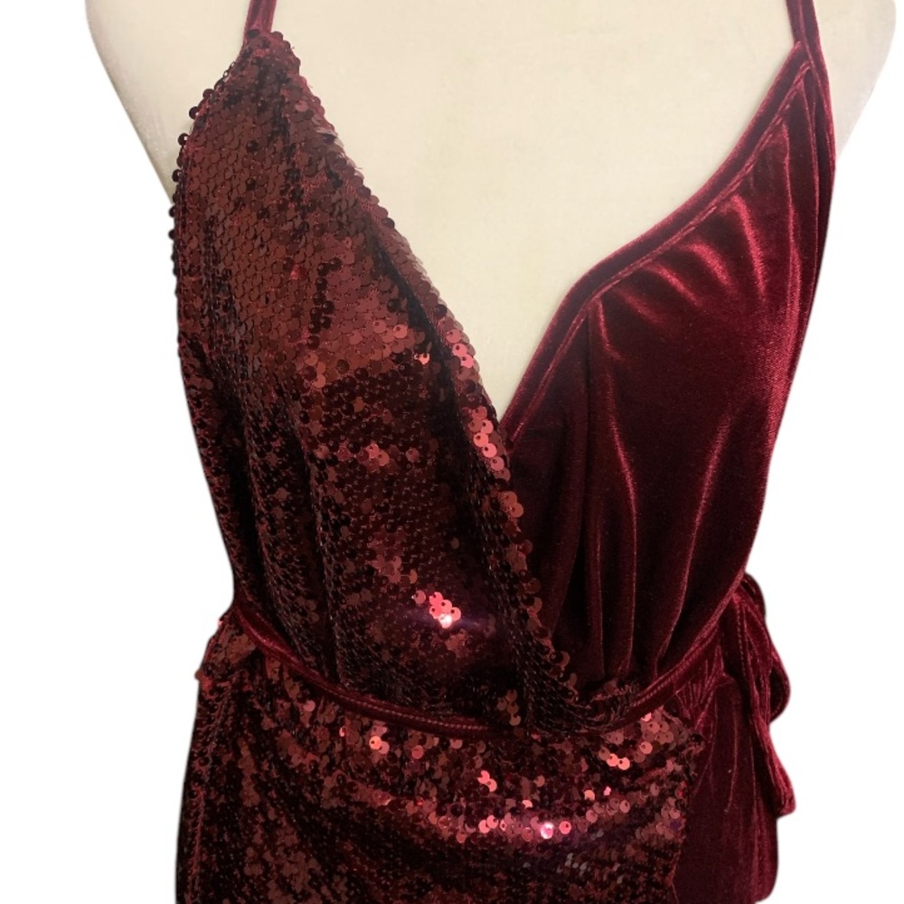 Elegant Sequins & Velvet Cami Wrap Midi Dress - Picture 2 of 6